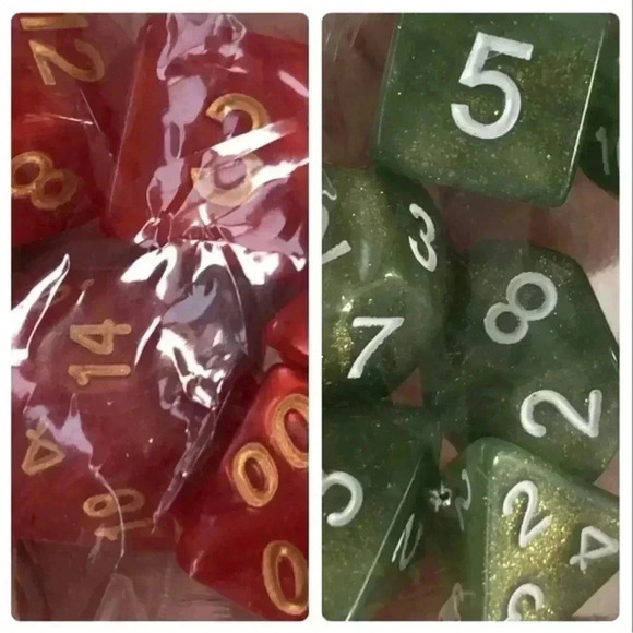 Two 7 Packs D&D Dungeons and Dragons Die Dice Sets Red & Green - Picture 1 of 4